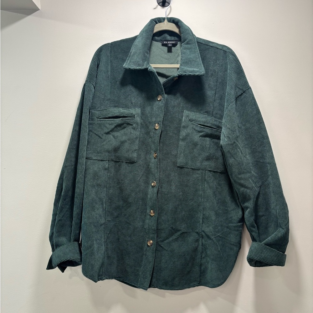 Blu Pepper Emerald Green Corduroy Shirt Jacket